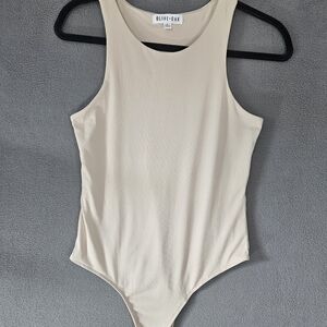 Olive + Oak Womens Medium Bodysuit Beige Tank Sleeveless Stretch